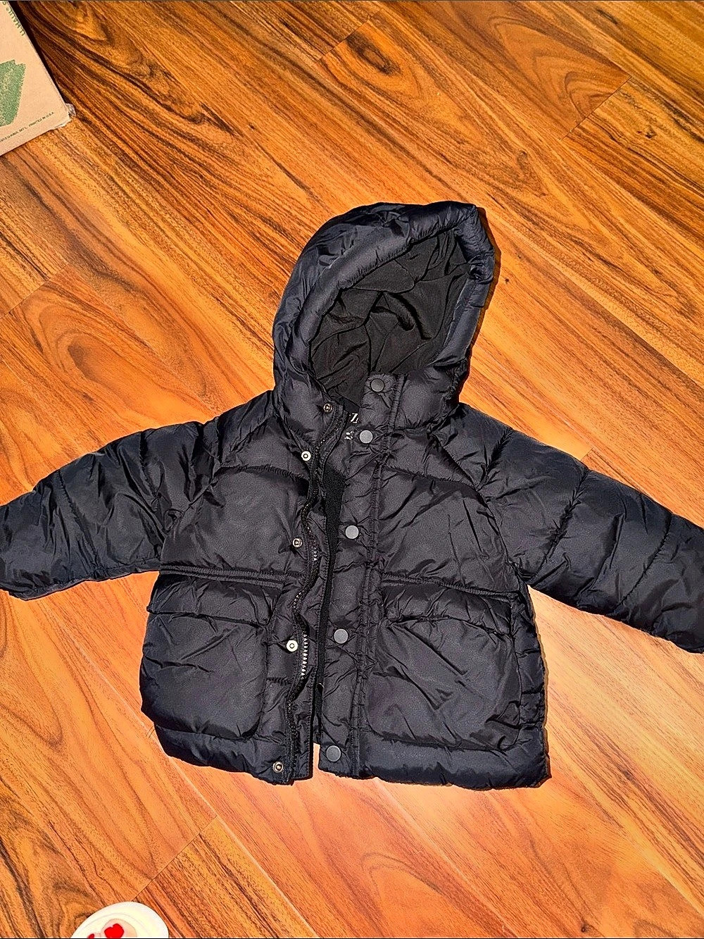 ZARA Water-Repellent Hooded Puffer Jacket Black